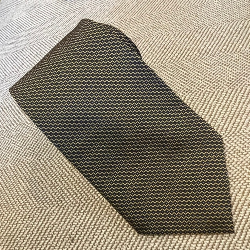 Lauren Ralph Lauren Necktie Mens Navy Blue Gold Silk Geometric Tie Heritage